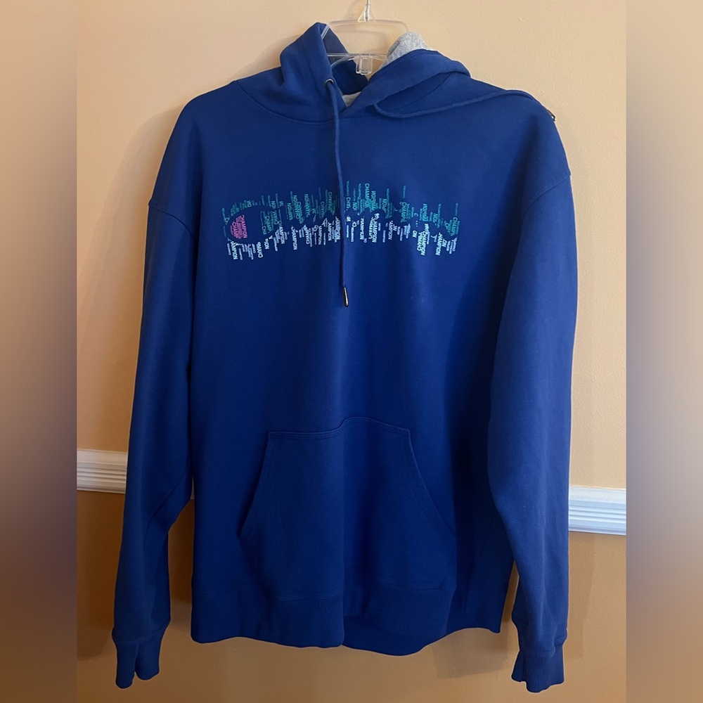 Champion Hoodie Mens Large Blue
Knit Pullover Logo Graphic
Kangaroo Pocket